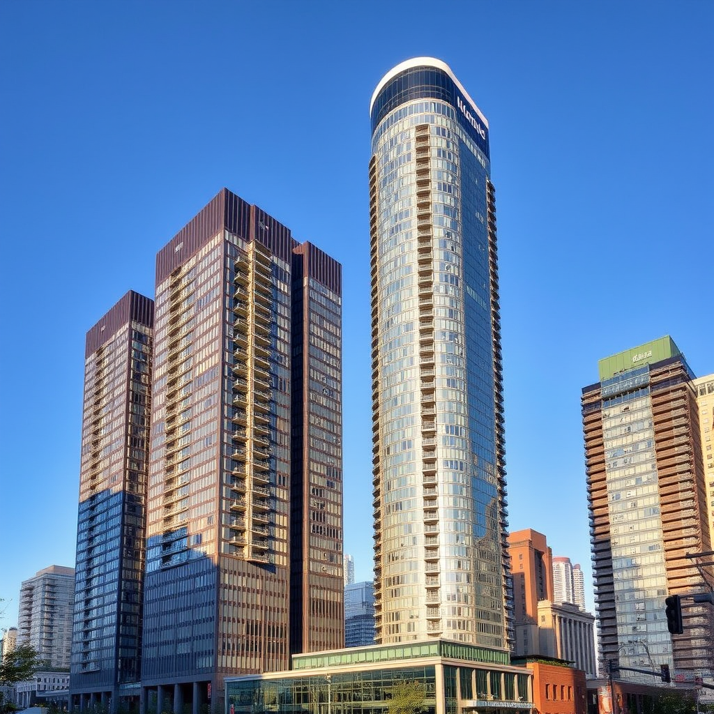 Downtown Toronto and Vancouver office towers representing commercial REIT investments in prime business districts
