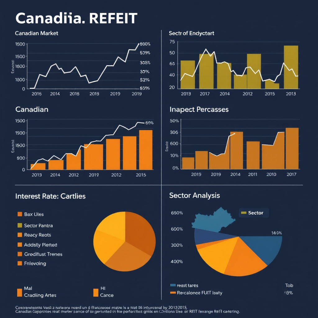Financial charts and graphs showing Canadian REIT market performance trends, interest rate impacts, and sector analysis