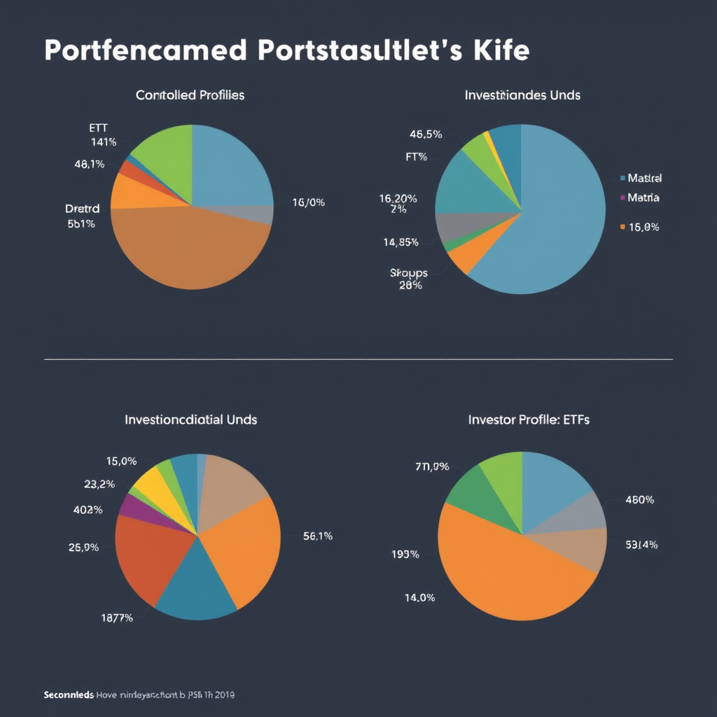 Pie charts showing recommended portfolio allocations for different investor profiles using ETFs and mutual funds in Canadian context